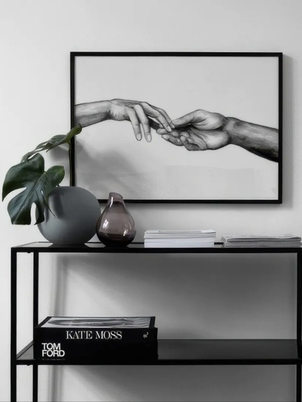 Desenio Black & White Watercolor Hands Touching Art Print Poster